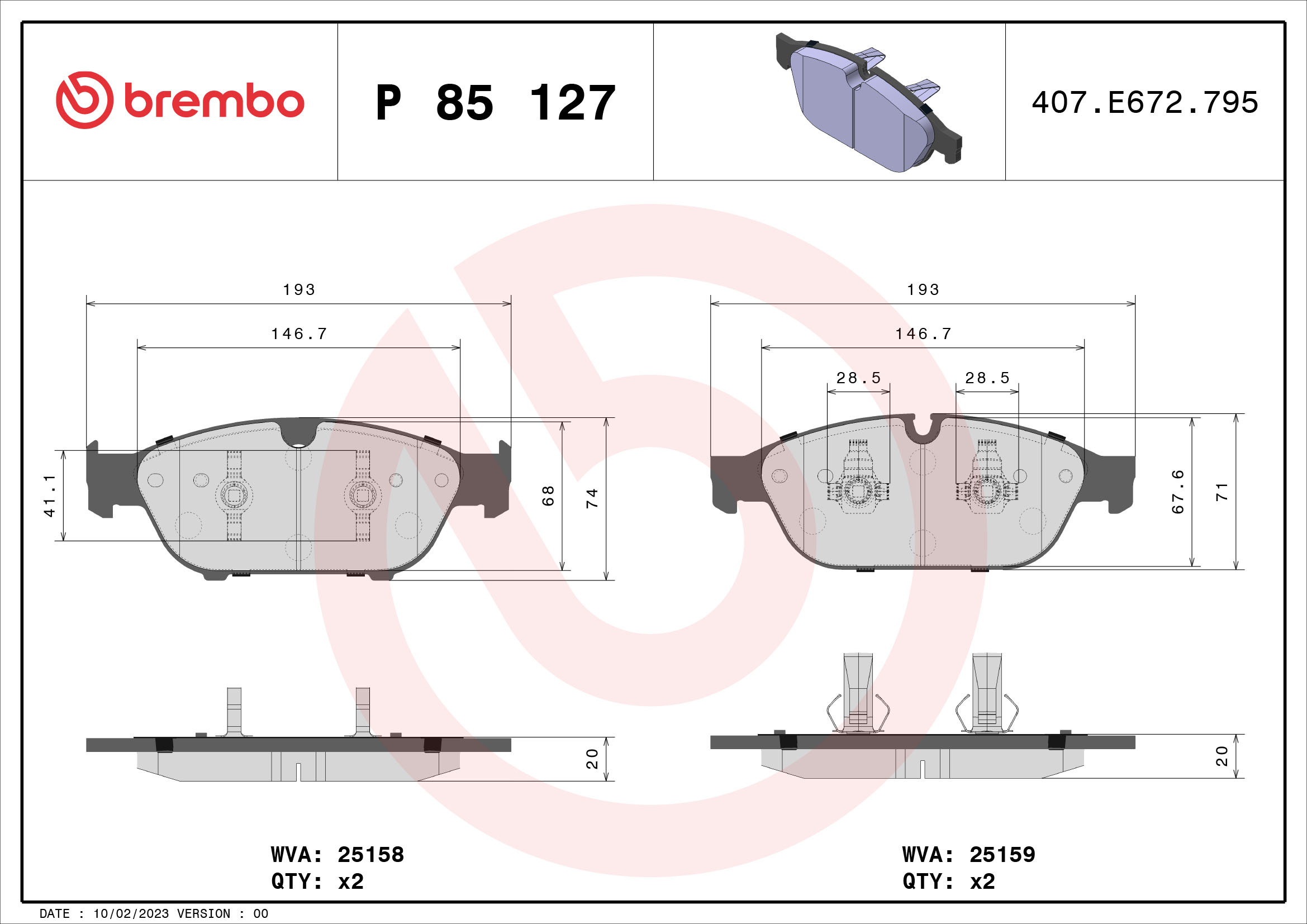 A.B.S. P 85 127 BREMBO Bremsbelagsatz, Scheibenbremse
